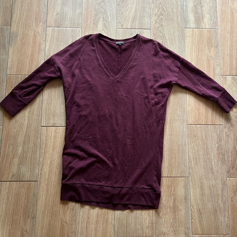 Express burgundy v neck sweater dress